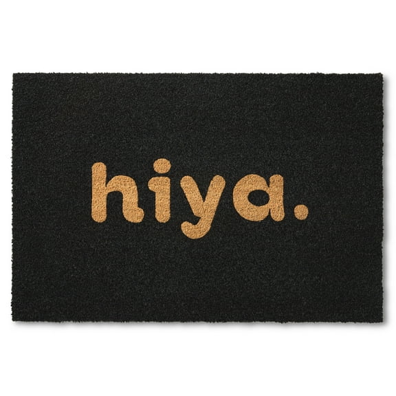 TOWN & COUNTRY TERRA Hiya Painted Welcome Outdoor Door Mat, Natural Coir, Heavyweight, Non-Slip Entryway Mat, Black, 24"x36"