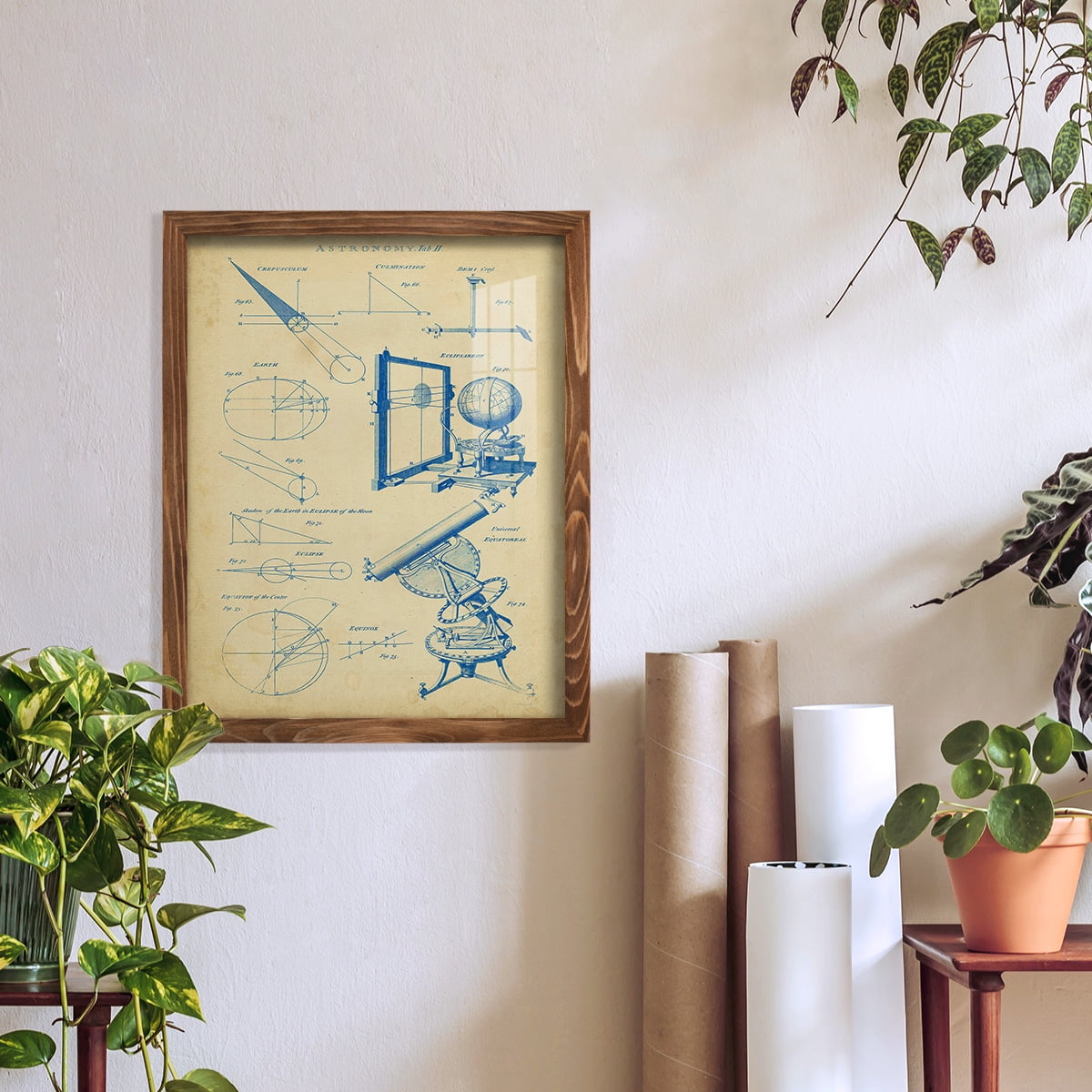 Vintage Astronomy II -Framed Print w/glass-Walnut