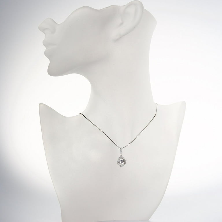 Square Halo Dancing Stone Necklace Silver & CZ with 0.8mm 22