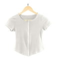 thumbnail image 5 of ZHYou Womens Zip Up Short Sleeve Tops,Active Slim Fit Stretchy Knit Ribbed Tees Round Neck Sport T-Shirts,White,S, 5 of 5