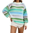 thumbnail image 2 of Women Oversized Striped Long Sleeve Sweatshirts Crewneck Knit Sweater Loose Teen Girl Pullover Top 2025 Fall Y2K Trendy Outfits (Green,Large), 2 of 8