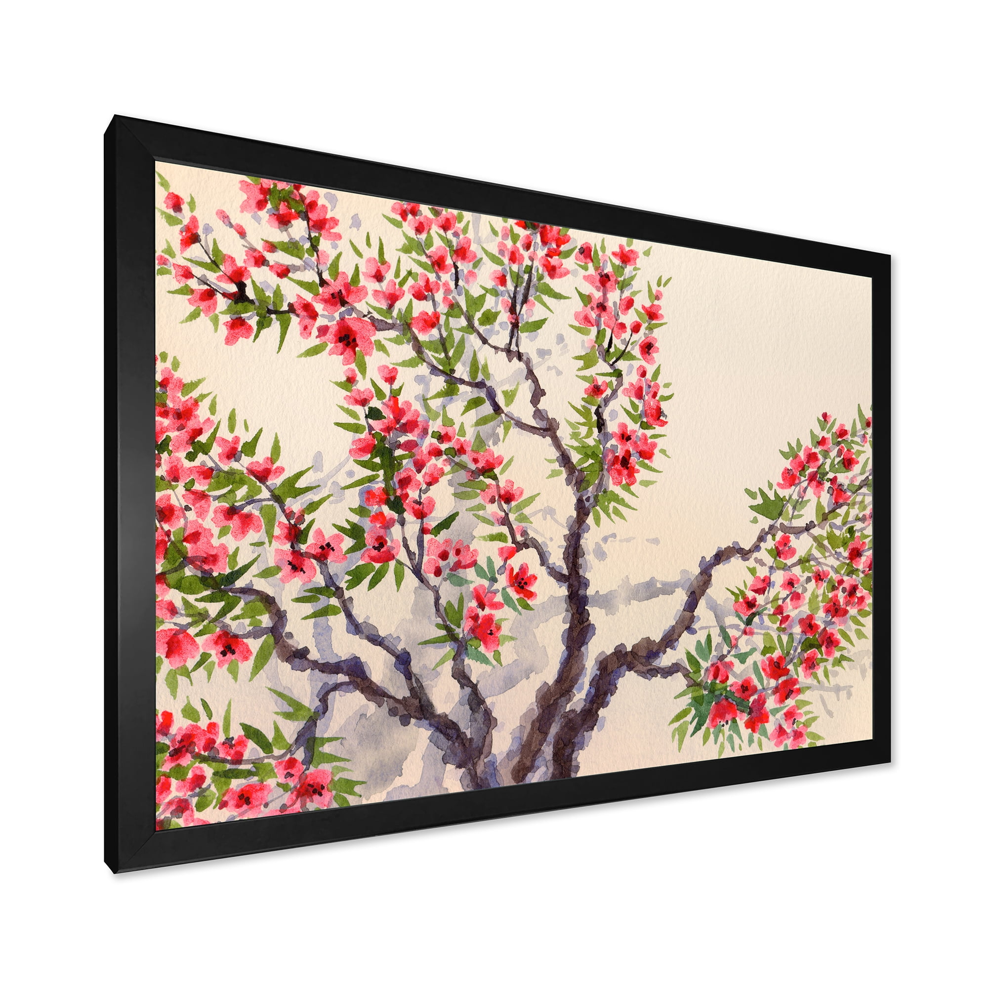 Designart 'The Blossoming Tree With Red Flowers I' Traditional Framed Art Print
