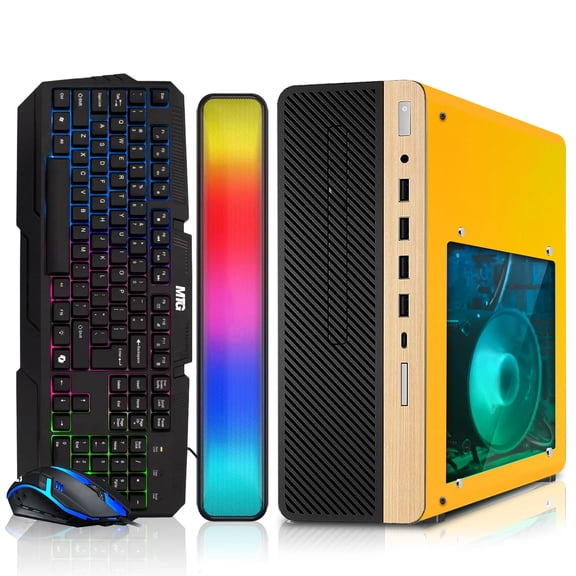 Restored HP Half Light Desktop Computer PC Lambo Intel i5, 16GB RAM, 1TB SSD, Dual 27 Inch Curved Monitor, RGB KBM with AI Copilot, WiFi, RGB Soundbar, Webcam, Windows 11