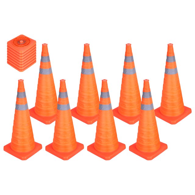 Uxcell 8 Pack Collapsible Traffic Cones, Safety Cones with Reflective Collar 28"