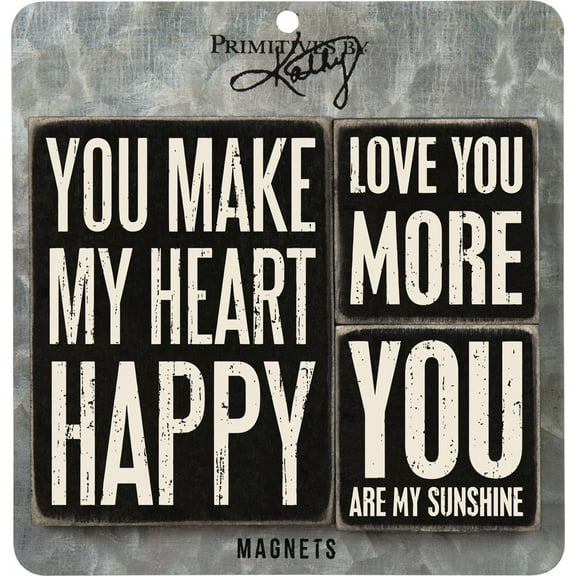 Primitives by Kathy Distressed Black and White Magnet Set, Heart Happy