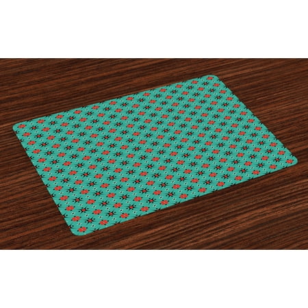 

Abstract Placemats Set of 4 Illustration with Geometric Shapes Repeating Old Fashioned Motifs Washable Fabric Place Mats for Dining Room Kitchen Table Decor Turquoise Vermilion Black by Ambesonne