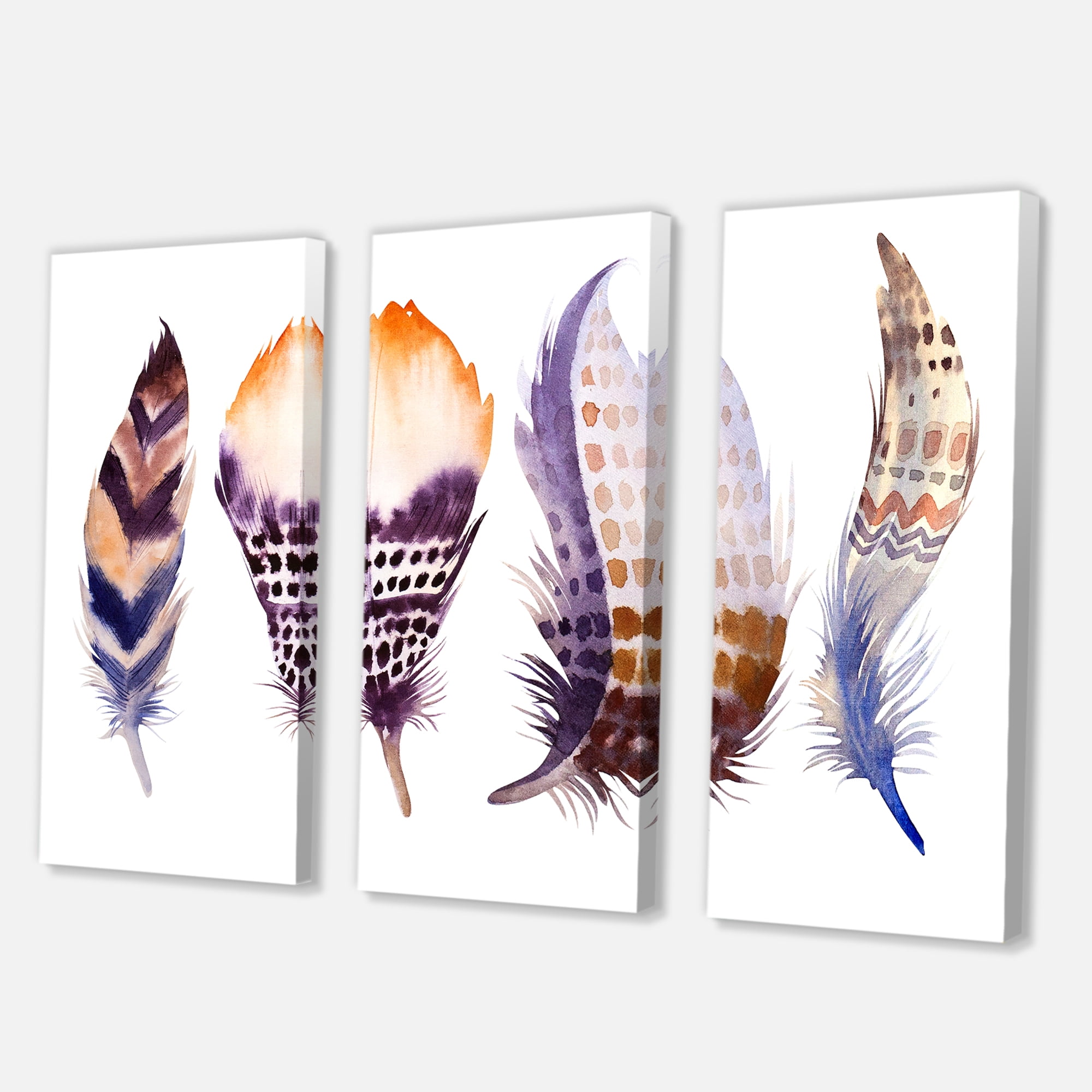 Designart ' Purple Boho Art Feathers ' Bohemian & Eclectic Canvas Wall Art Print