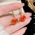 thumbnail image 3 of Sparkly Copper Cubic Zirconia Clip On Non Pierced Earrings and Hoop Pierced Earrings Fashion Maple Leaves Shape Hypoallergenic Earrings For Women, 3 of 15