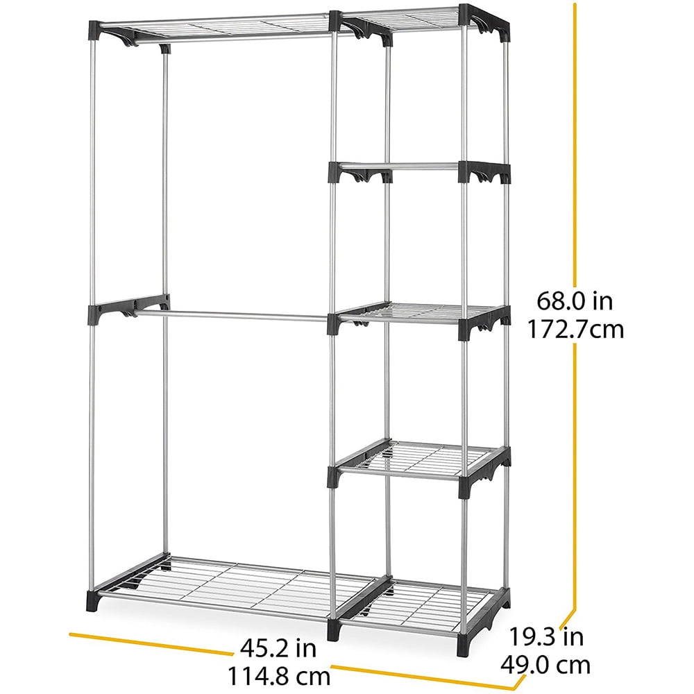 Whitmor Double Rod Closet System, Metal with Resin Connectors, Silver and Black, Adult