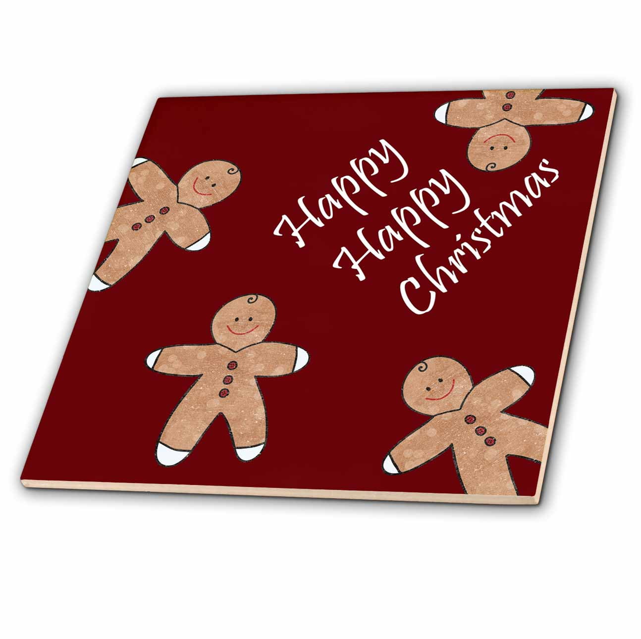 3dRose ct_63626_5 Happy Happy Christmas Gingerbread Men Cookies-Glass Tile 4-Inch 