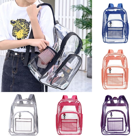 MuXiKeJi Clothes Clear Backpacks for School, Large Heavy Duty Bookbag, See Through Transparent Back Pack for Work Sport Travel - Leopard Pink