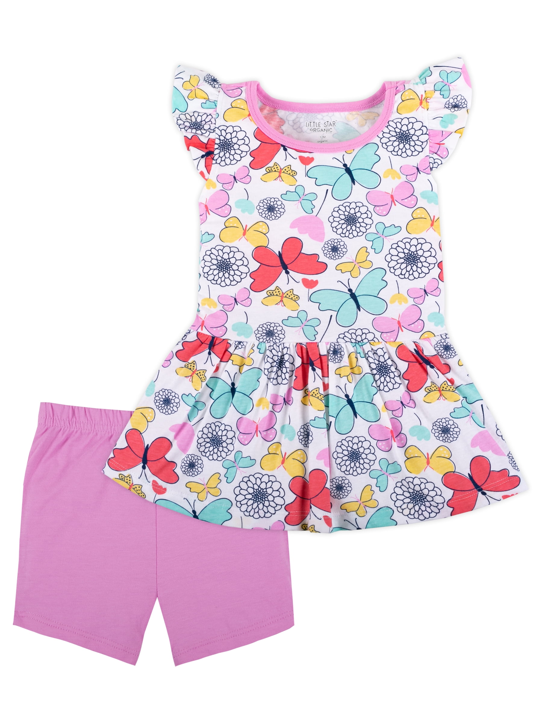 Baby Girls 2 Piece Set Size 6-9 Months Tank Top Shirt Shorts Outfit Blue Pink 