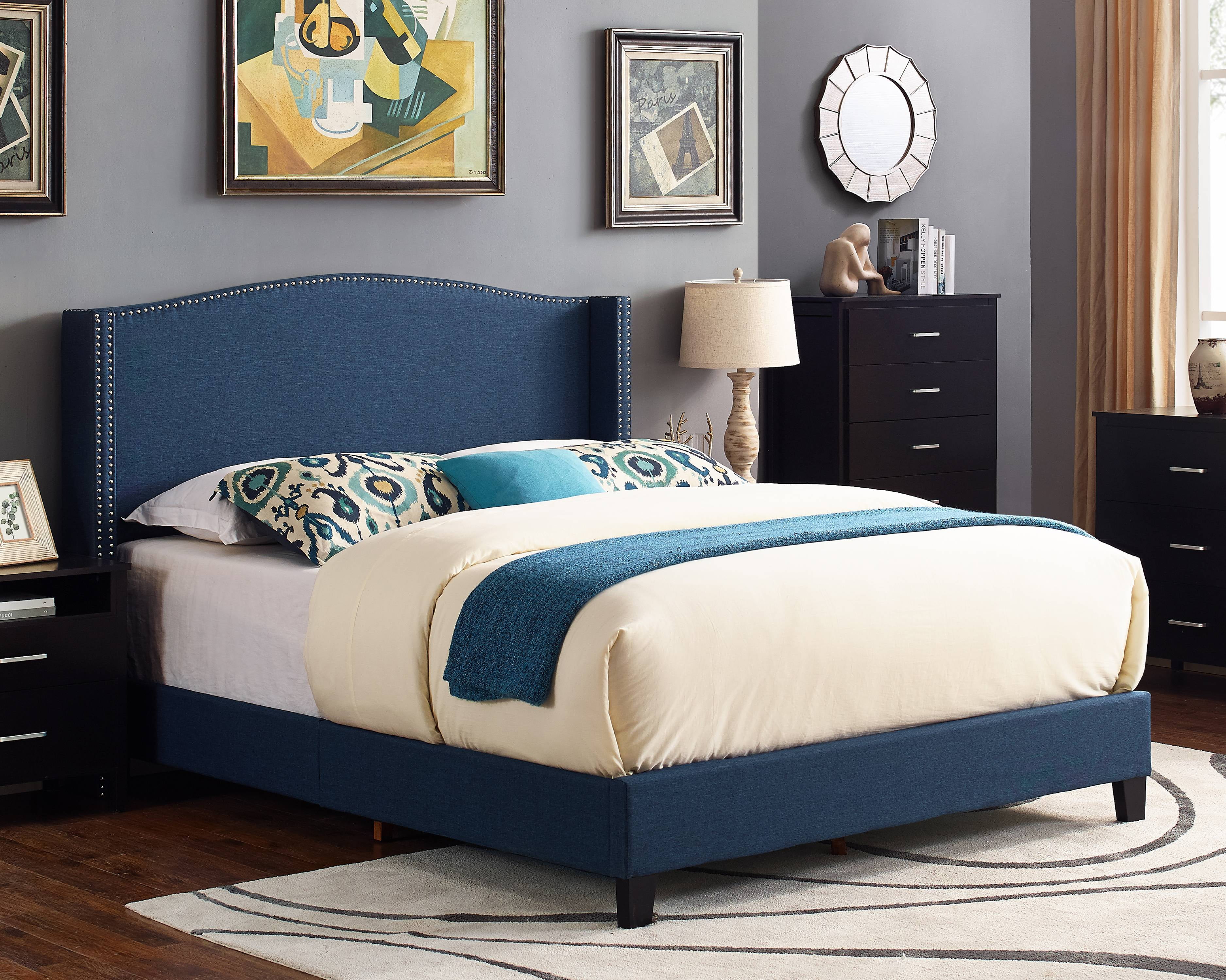 Scarlett Upholstered Wingback Bed, Queen, Blue