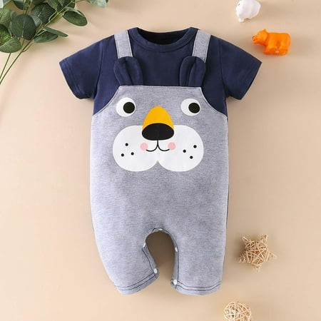 

XMMSWDLA Toddler Girl Clothes Baby Girl Boy Child Short-sleeved Romper Fake Two-piece Jumpsuit Discount Clearance