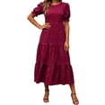 thumbnail image 5 of Eawtki Women's Round Neck Short Sleeve Maxi Dress Tiered Ruffle Hem Textured Fabric Casual Summer Dress, 5 of 6