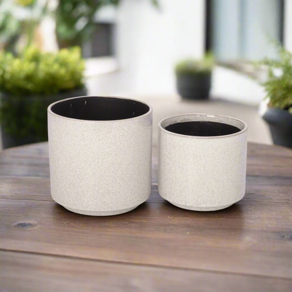 Ceyra White Stoneware Pot Set (Set of 2)