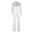 thumbnail image 3 of Timegard Lounge Outfits for Women Long Sleeve Lapel V Neck Button down Tops Drawstring Wide Leg Pants with Pockets Sets, 3 of 6