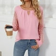 thumbnail image 3 of SHTXOZHI Lace Blouses for Women Long Sleeve Crewneck Cutout Pleated Tops Hollow Out Trendy Shirt, 3 of 6