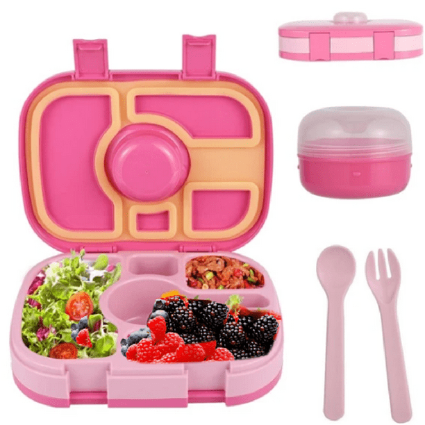 Lonchera Lunch box bento portatil para ninos y adultos con 5 compartimentos de sellado hermetico libre de fugas y cubiertos incluidos BPA FREE Happy Life Lonchera Lunch box bento portatil para ninos