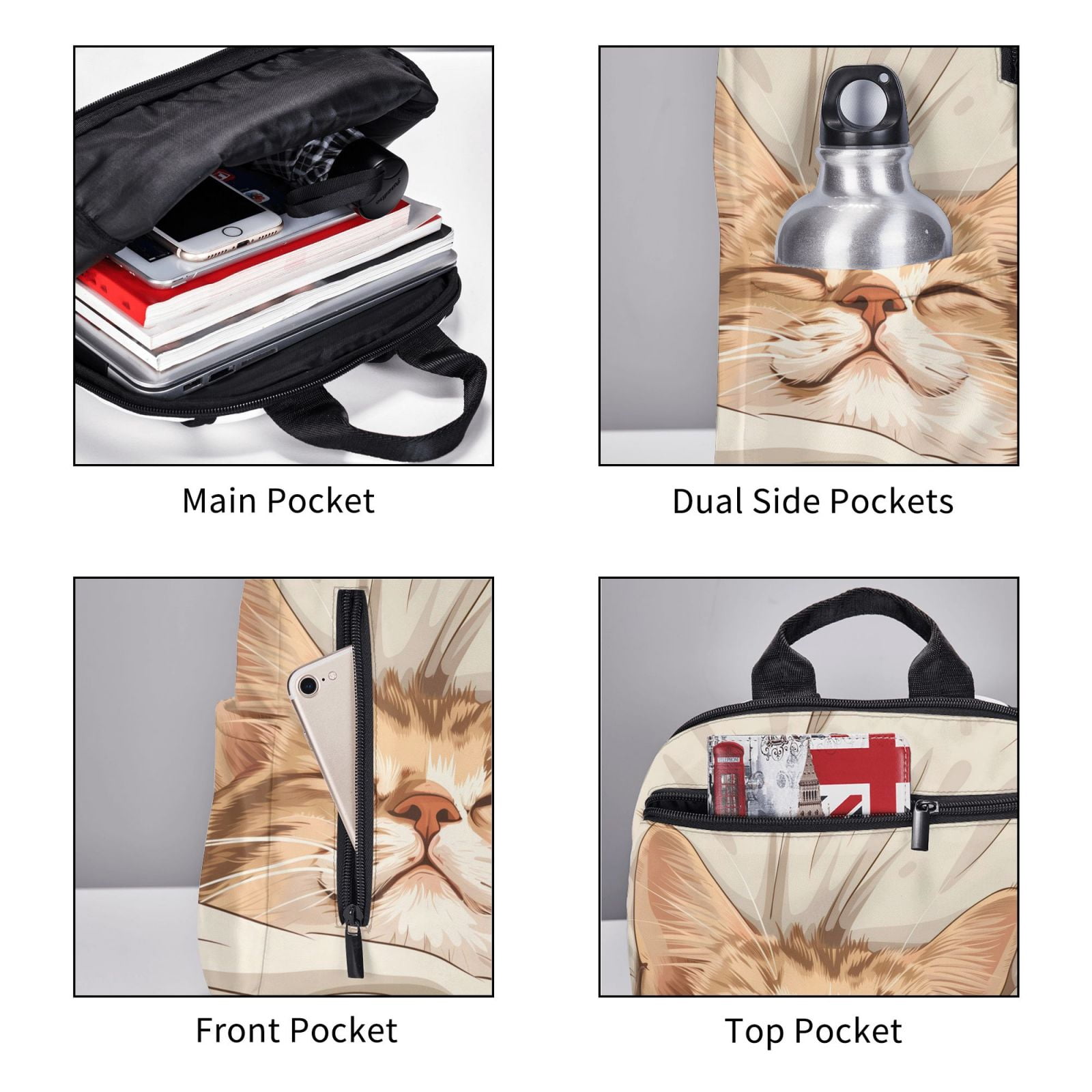 Hirioo Sleeping Cat In Blanket for Lightweight Backpack, Durable and Comfortable, Ideal for Travel, School, Hiking, and Everyday Use