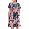 thumbnail image 1 of Easygdp Rose Flowers para Vestido Transpirable de Mujer, Vestido Suelto de Manga Corta con Pliegues y Bolsillos para el Verano, 1 of 6