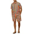 thumbnail image 2 of INSPIRE CHIC Striped Shirt Set for Men's Short Sleeves Beach Hawaiian Shirt and Shorts Suits M Multicolor, 2 of 4