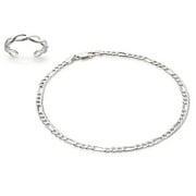 Sterling Silver Figaro Anklet and Twist Toe Ring Set