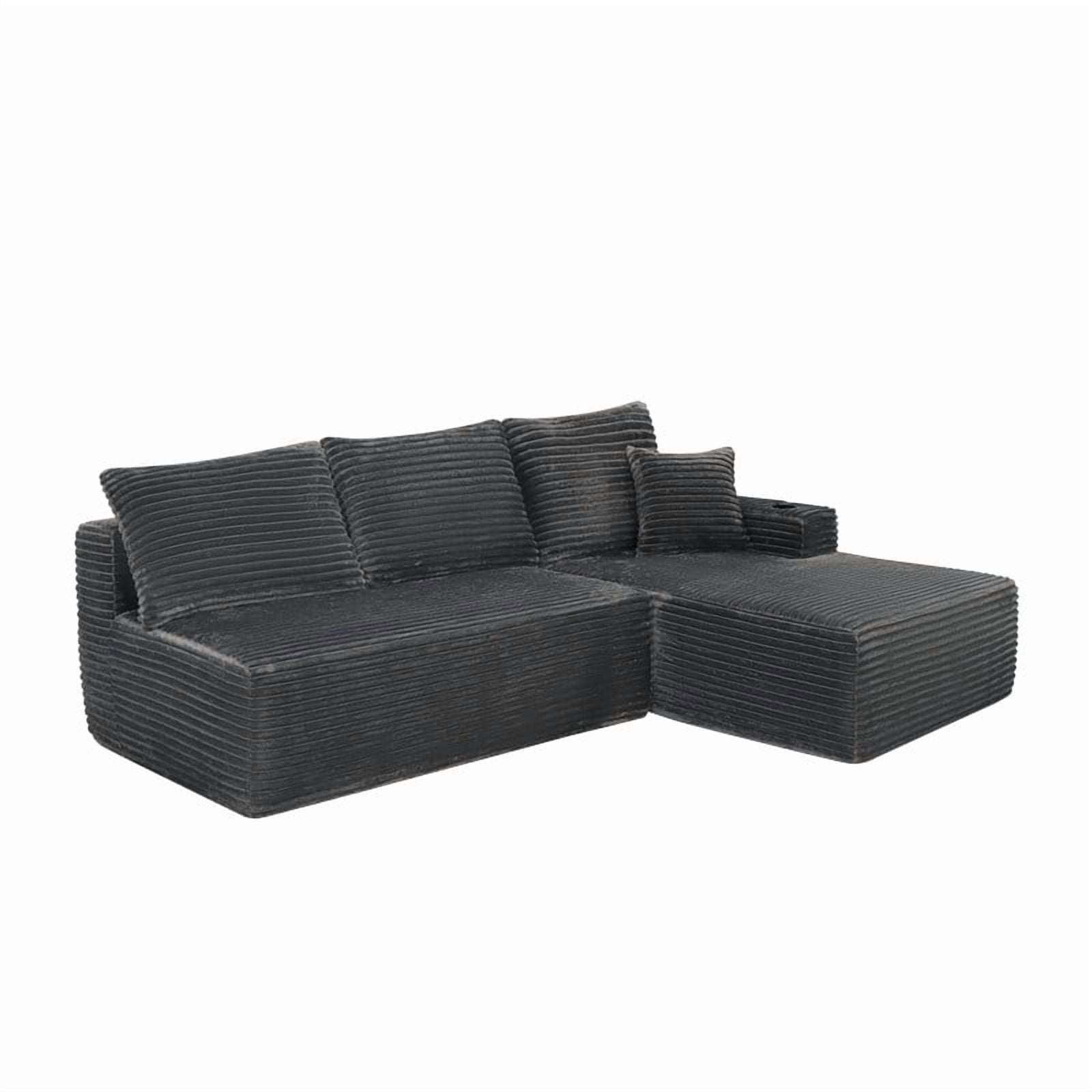 2-Piece No Assembly Need Sectional Sofa Set, Boneless Couch with Chaise Lounge, Modular Upholstered Sofa with Cup Holder