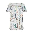 thumbnail image 4 of Tunic Tops for Women ,Square Neck Shirt Floral Print Summer Elegant Going Out Side Split Button Casual Loose Short Sleeve Ladies Blouses T Shirts Long Length Tunic Tops for Leggings, 4 of 5