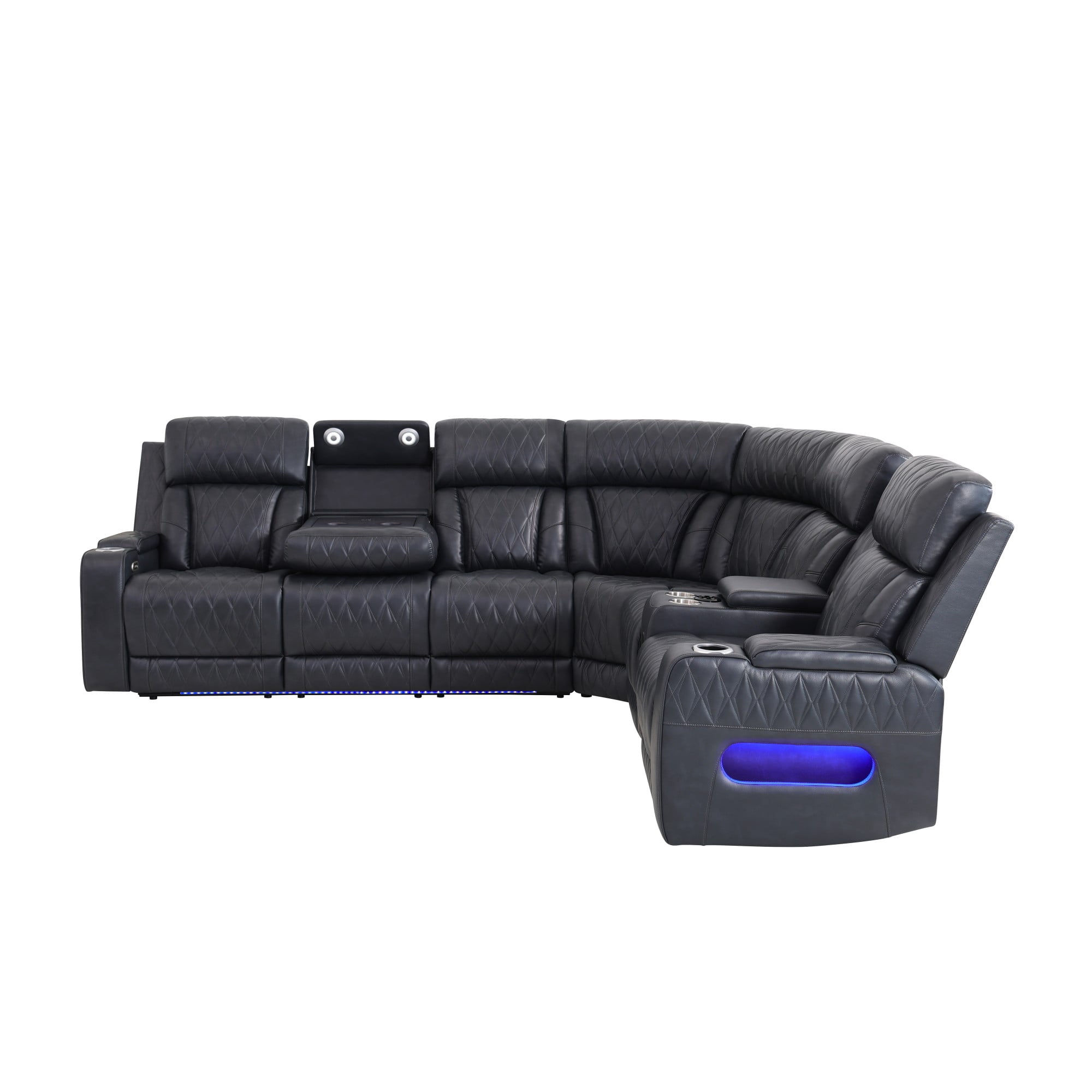 Gewnee Oversized Reclining Corner Sectional Couch, Power Recliner, Air Leather, Bluetooth Speakers, Wireless Charging, USB & Type‑C Charging, Cup Holders, Living Room Home Theater, Blackish Gray