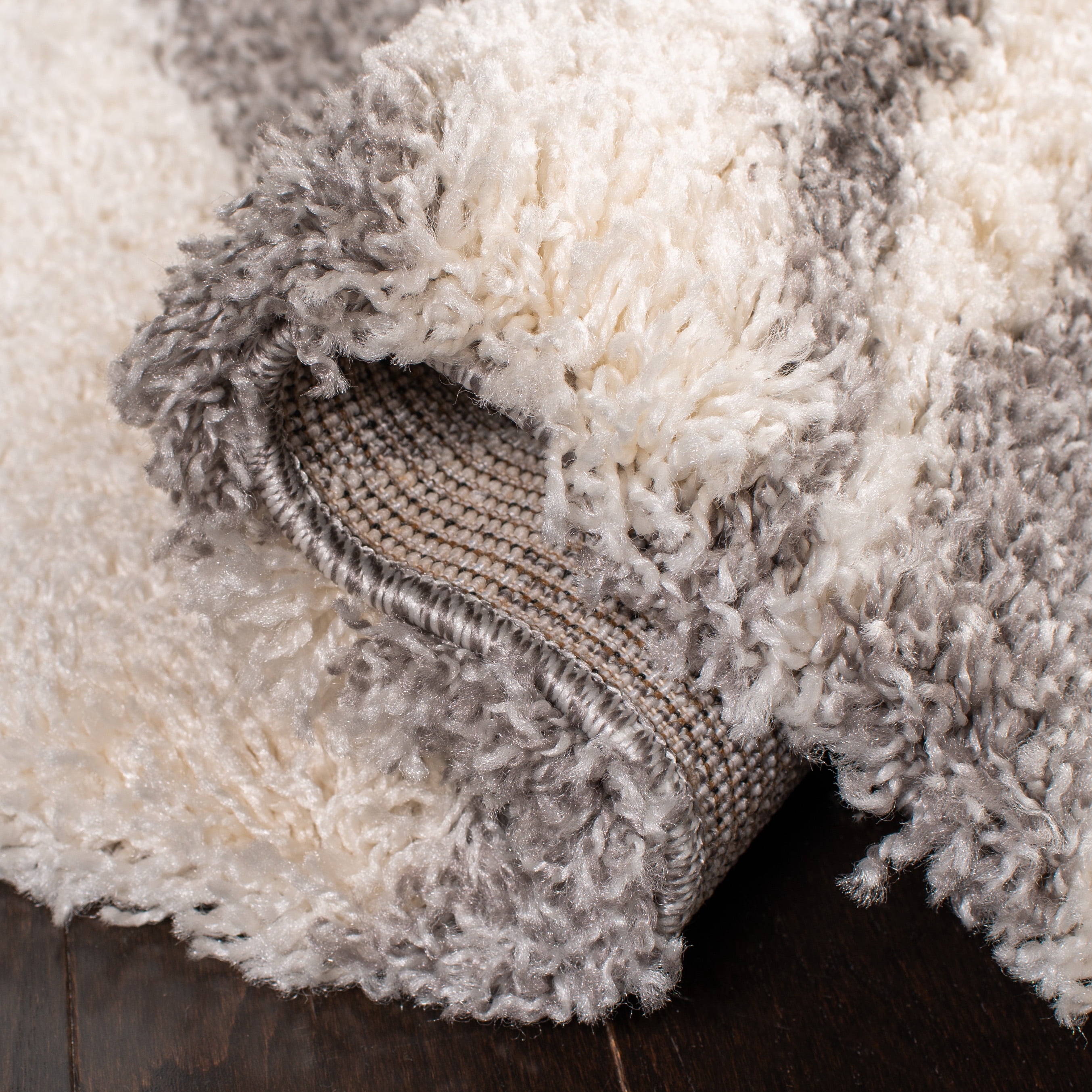 SAFAVIEH Portofino Henrika Abstract Shag Runner Rug, Ivory/Grey, 2'3" x 13'