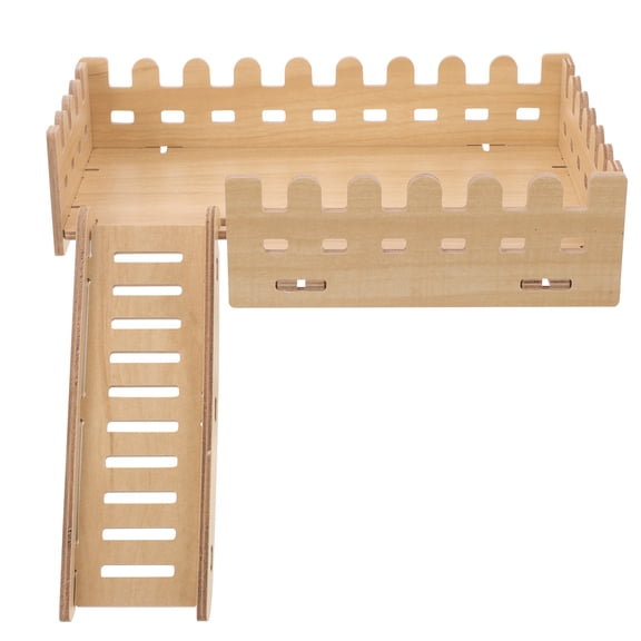 Wooden Hamster Climbing Platform with Ladder for Pet in Khaki Color Small Size
