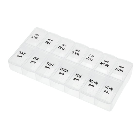 Unique Bargains Durable 14 Grids Double Row Pill Box for Travel 1 Pc Clear Large