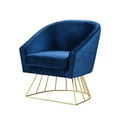 thumbnail image 2 of Hans Navy/Gold Velvet Accent Chair - Metal Base, Barrel Back, 2 of 9