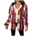 thumbnail image 2 of SwiftWear Women's Plaid Shirt Jacket Warm Hooded Fleece Coat Button Pocket Casual Outerwear Thick Cozy Shacket, Red, 2 of 7