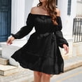 thumbnail image 2 of Abcnature Women Fashion Solid Long Sleeves No Collar Puff Sleeves Mid-Rise One Shoulder Dress, 2 of 3