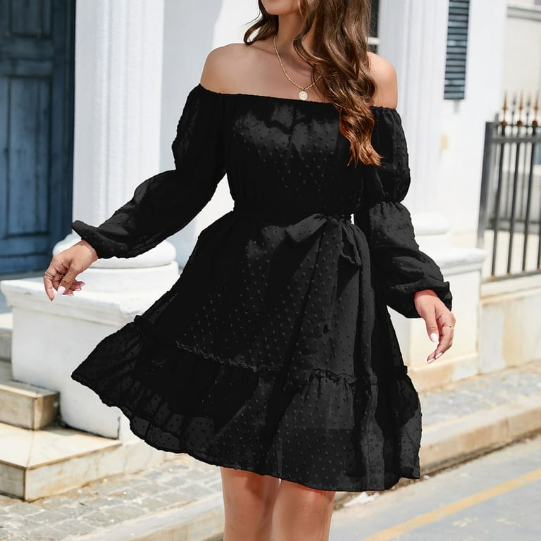 cfhntfmh Summer Dresses for Women Fashion Off-Shoulder Long Sleeve