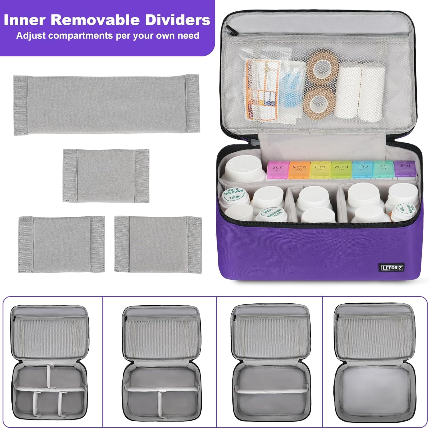 Medicine Storage Bag,Double Layers Pill Bottle Organizer Bag Empty with Lockable Zipper&Adjustable Divider,Medication Travel Carrying Bag for Pills,Vitamins,Medical Supplies