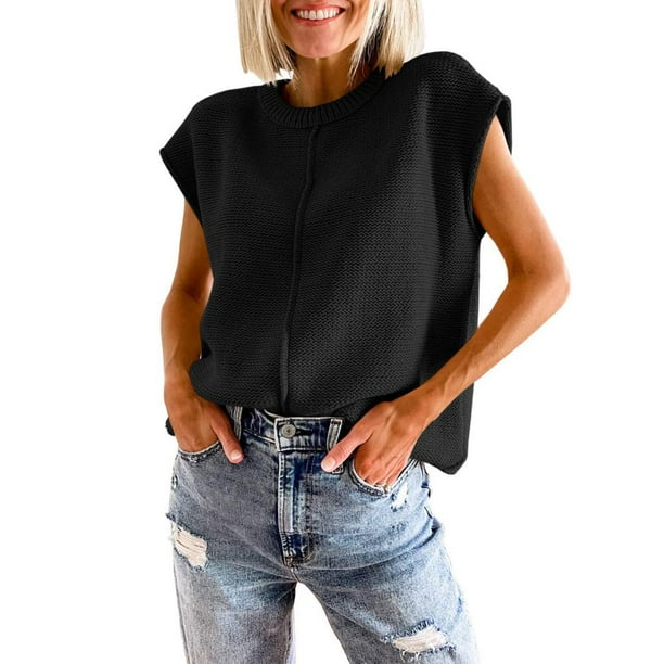 Chaleco Suéteres de otoño Mujer Casual Básico Ajuste holgado Talla grande Traje diario Kuymtek Negro T XL para Mujer