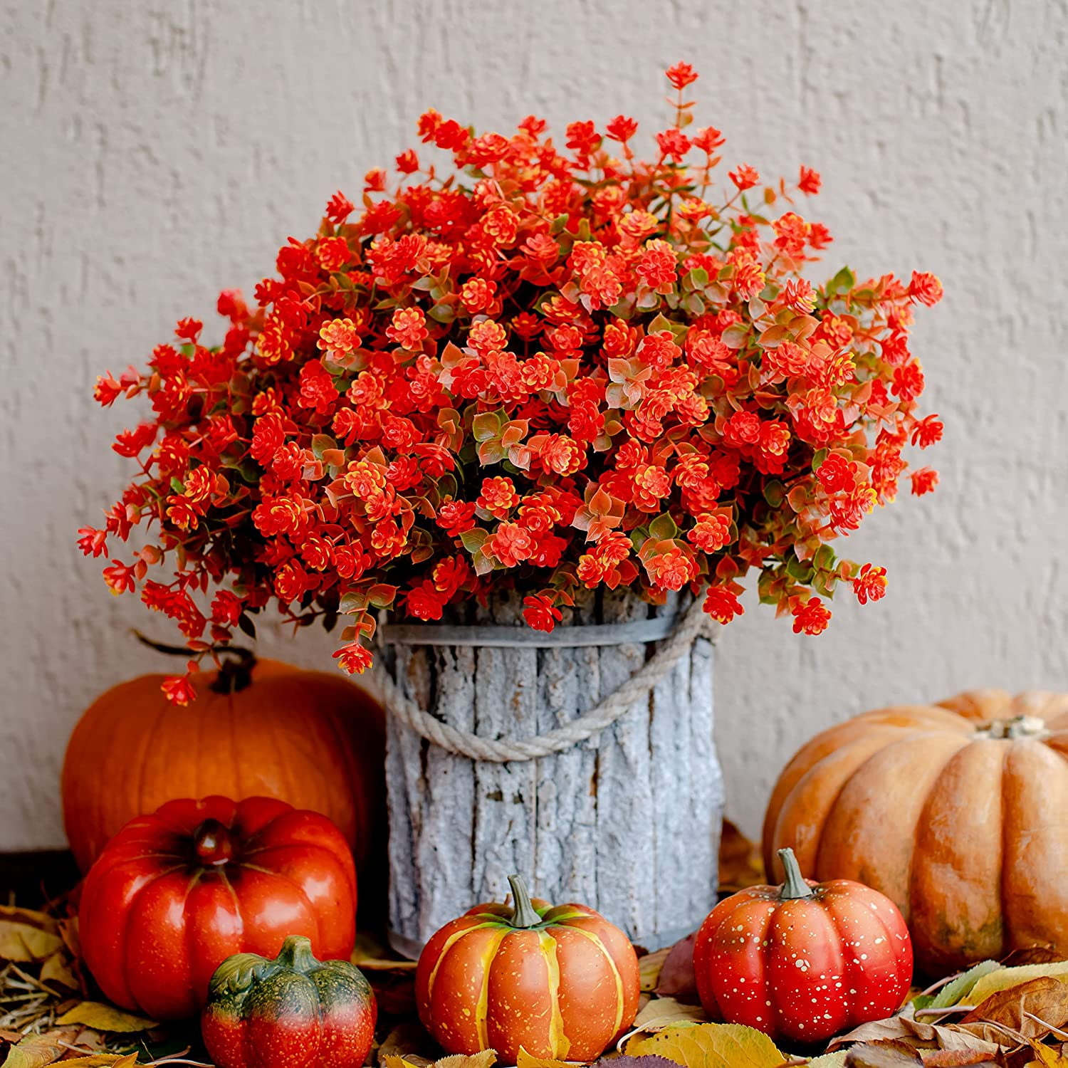 Viworld Artificial Mums Flowers Outdoor Plastic Plants - 12 Bundles Outside Face Fake Greenery UV Resistant No Fade Faux Shrubs Home Garden Porch Patio Decoration Bundles Office Thanksgiving
