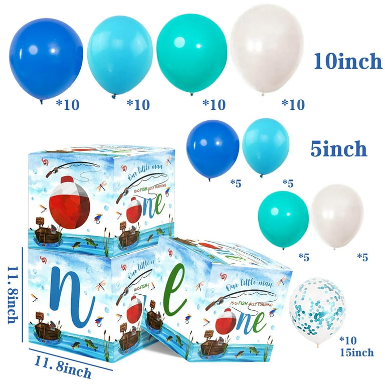 Ofishally One CM31 Birthday Decorations Gone Fishing First Birthday  Decorations For Boy Gone Fishing Boxes Balloons Birthday Party Supplies  Blue White Latex Foil Balloon Arch Kit Fishing Themed Party 