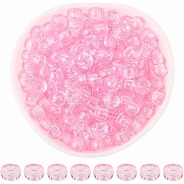 800 cuentas de plástico transparentes rosas de 9 x 6 mm, con forma de barril, pequeñas, lisas y con agujeros grandes, espaciadores sueltos, accesorios.