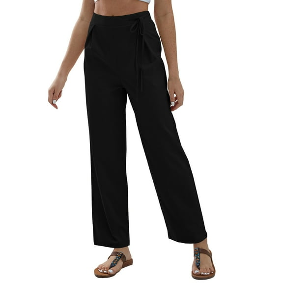 EDFBUYKRS Female Women Pants Casual Women Pants Petite Work Dropping Straight Leg Pants with A High Waist and Solid Color Tie up Wide Leg Pants for Women M