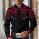 thumbnail image 4 of Camisa de hombre estilo occidental retro geométrico para exteriores, informal, de calle, para uso diario, primavera y otoño, con solapa, manga larga, tallas S-5XL, tela elástica, 4 of 5