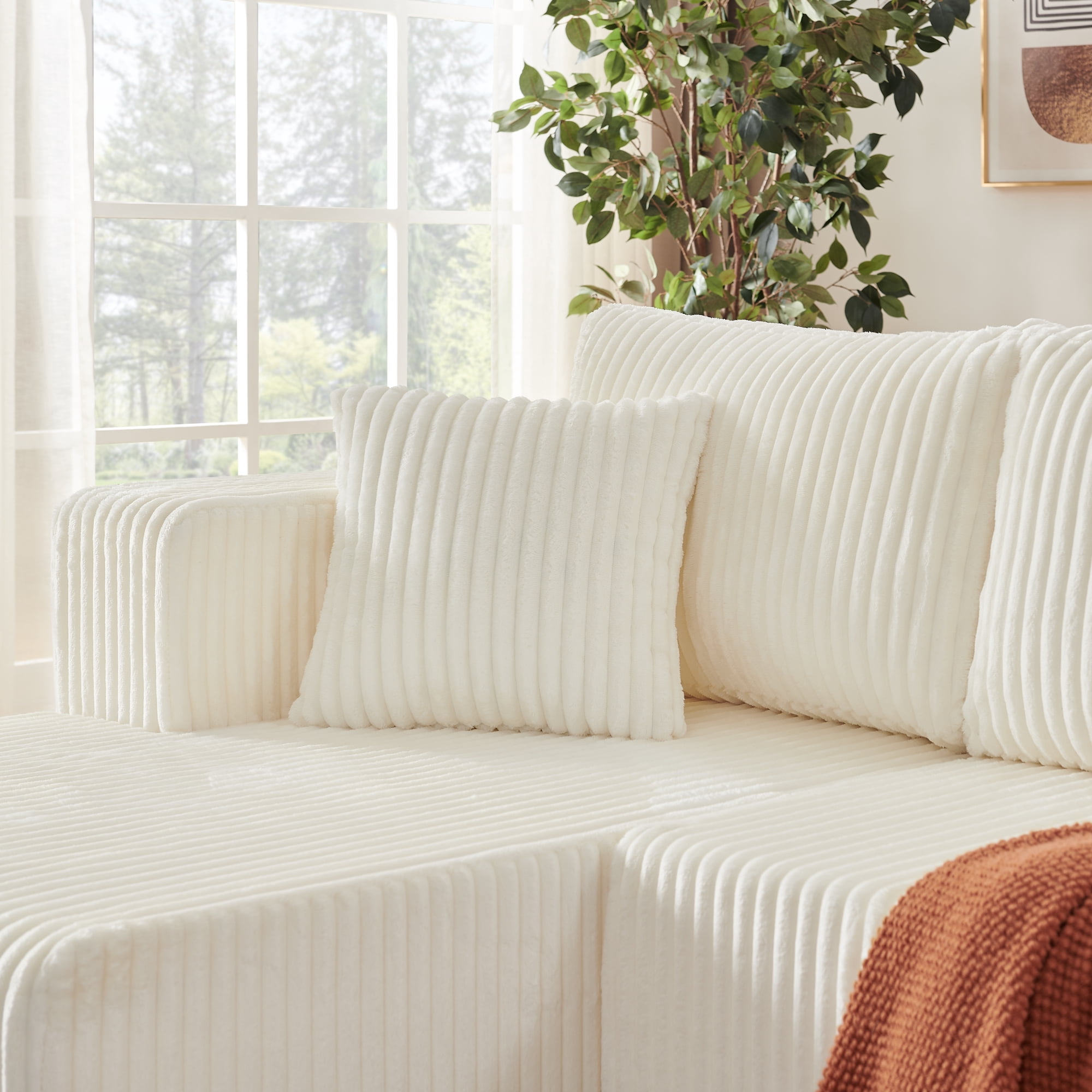 Leumius 132" U Shaped Modular Sectional Sofa,Modern Minimalist Corduroy Boneless Cloud Sofa with Double Chaise,Memory Foam Sectional Couch with Deep Seat for Living Room, No Assembly Required,Beige