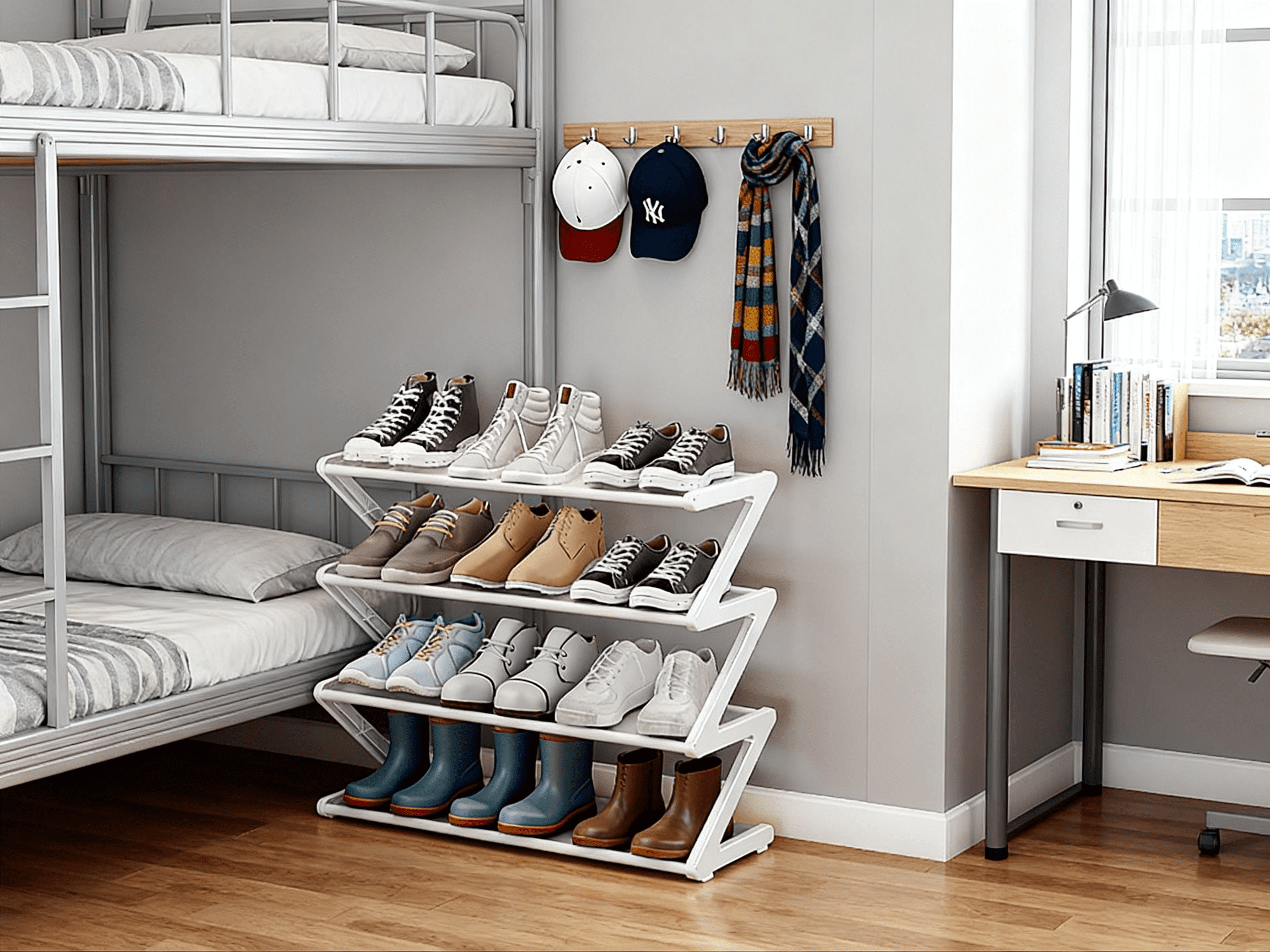 -Use Shoe Rack with Z-Shaped Layer Assembly for Home and Dormitory Storage Sturdy Polyester Construction Non- Space-Saving Organizer and Display Shelf