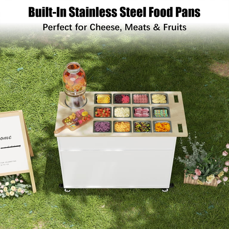 GDLF Charcuterie Cart with Stainless Steel Food Pans, Mobile Pizza