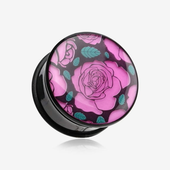 A Pair of Glow in the Dark Romantic Roses Single Flared Ear Gauge Plug