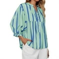 thumbnail image 2 of Wide Striped Sleeve Women Puff Sleeve Loose Blouse V-neck Casual Tops, 2 of 6