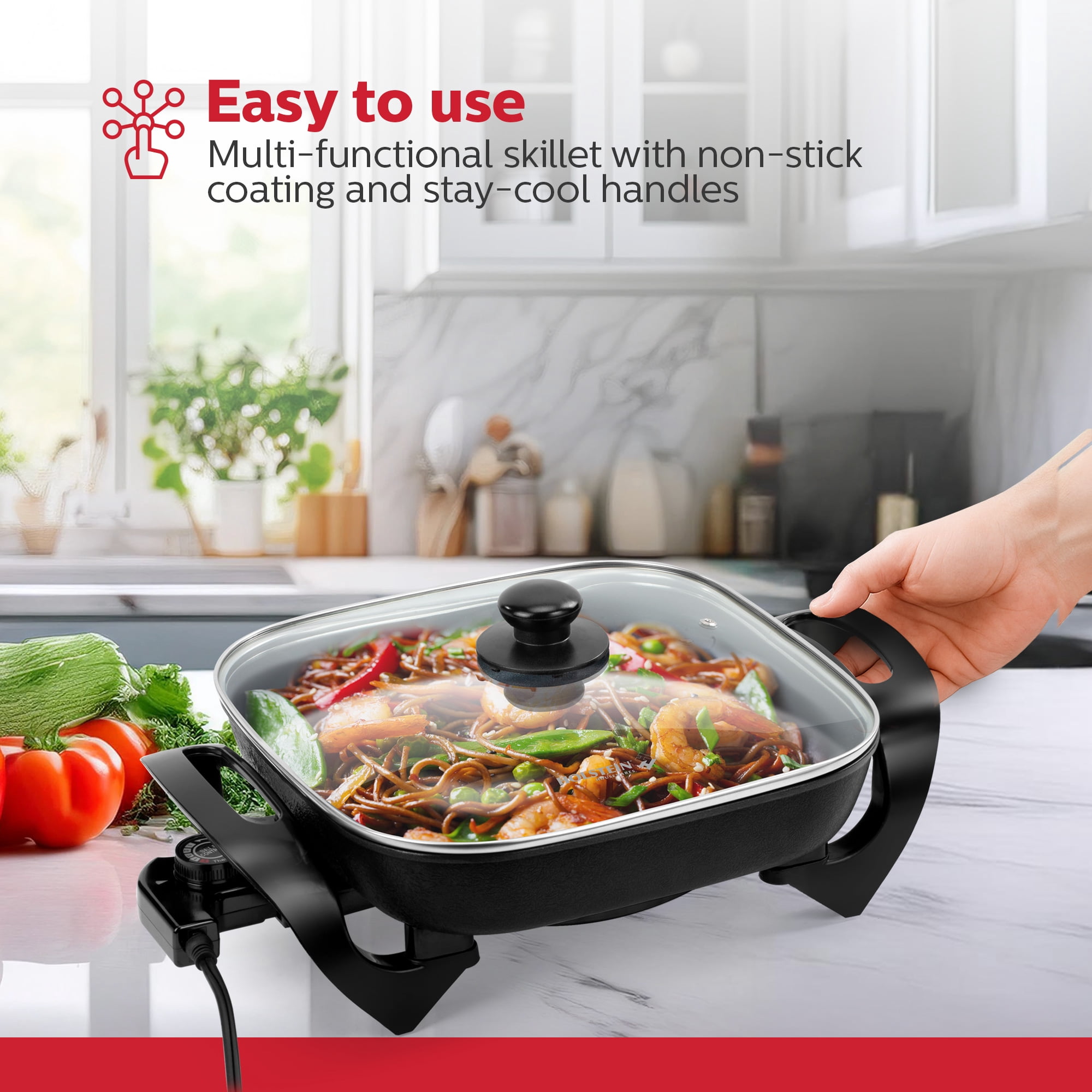 Holstein Housewares 12-Inch Electric Skillet and Frying Pan with Glass Lid